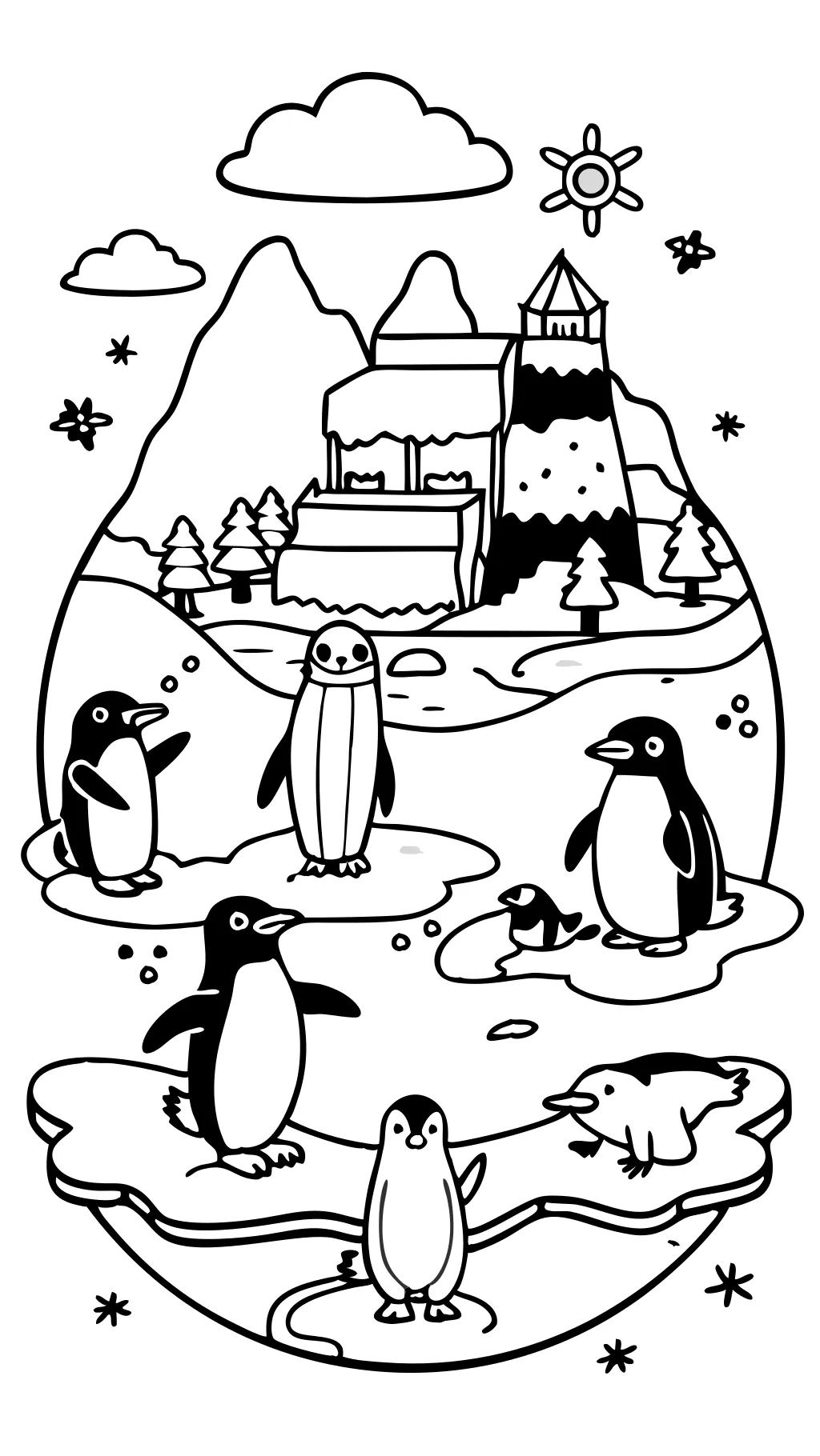 Página para colorear de pingüinos